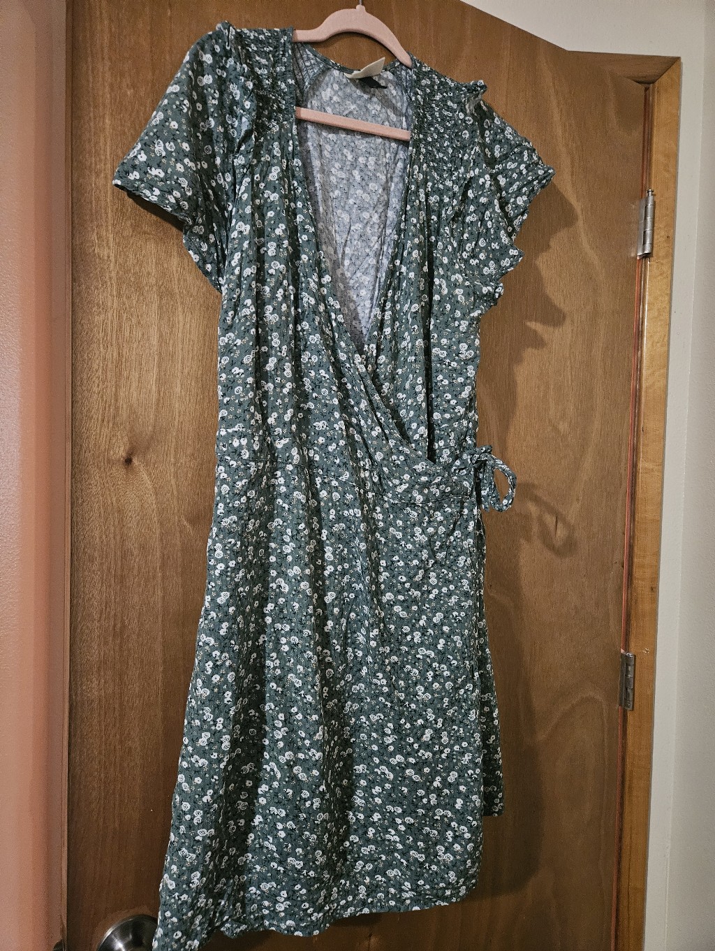Green And White Floral Wrap Midi Dress